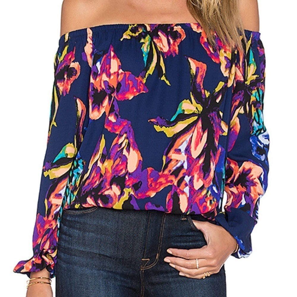 Three Eighty Two Floral Print Off Shoulder Top S